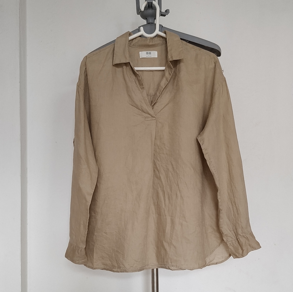 Uniqlo linen Skipper collar Shirt - Picture 2 of 8